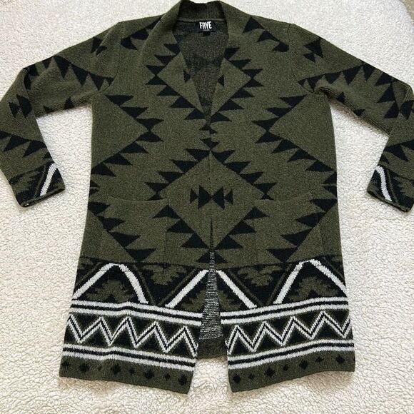 Frye Open Front Knit Cardigan Olive Combo Women’s Size M - Picture 1 of 10